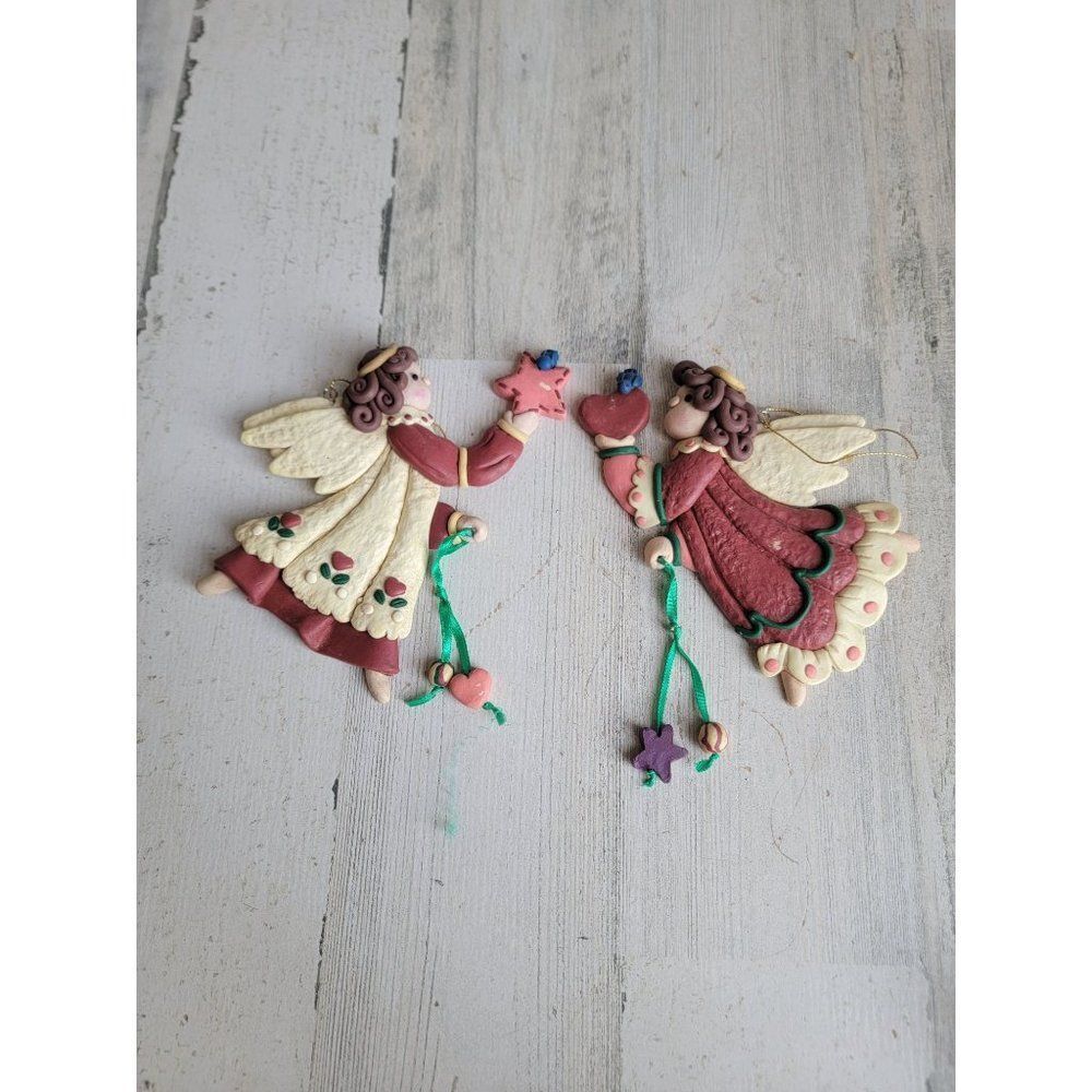 Angel cherub star bird set heart ornament Xmas vintage